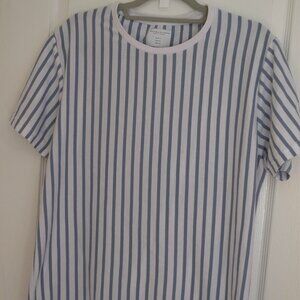 Denim & Flower Ricky Singh White & Blue Vertical striped T Shirt, Size XL
